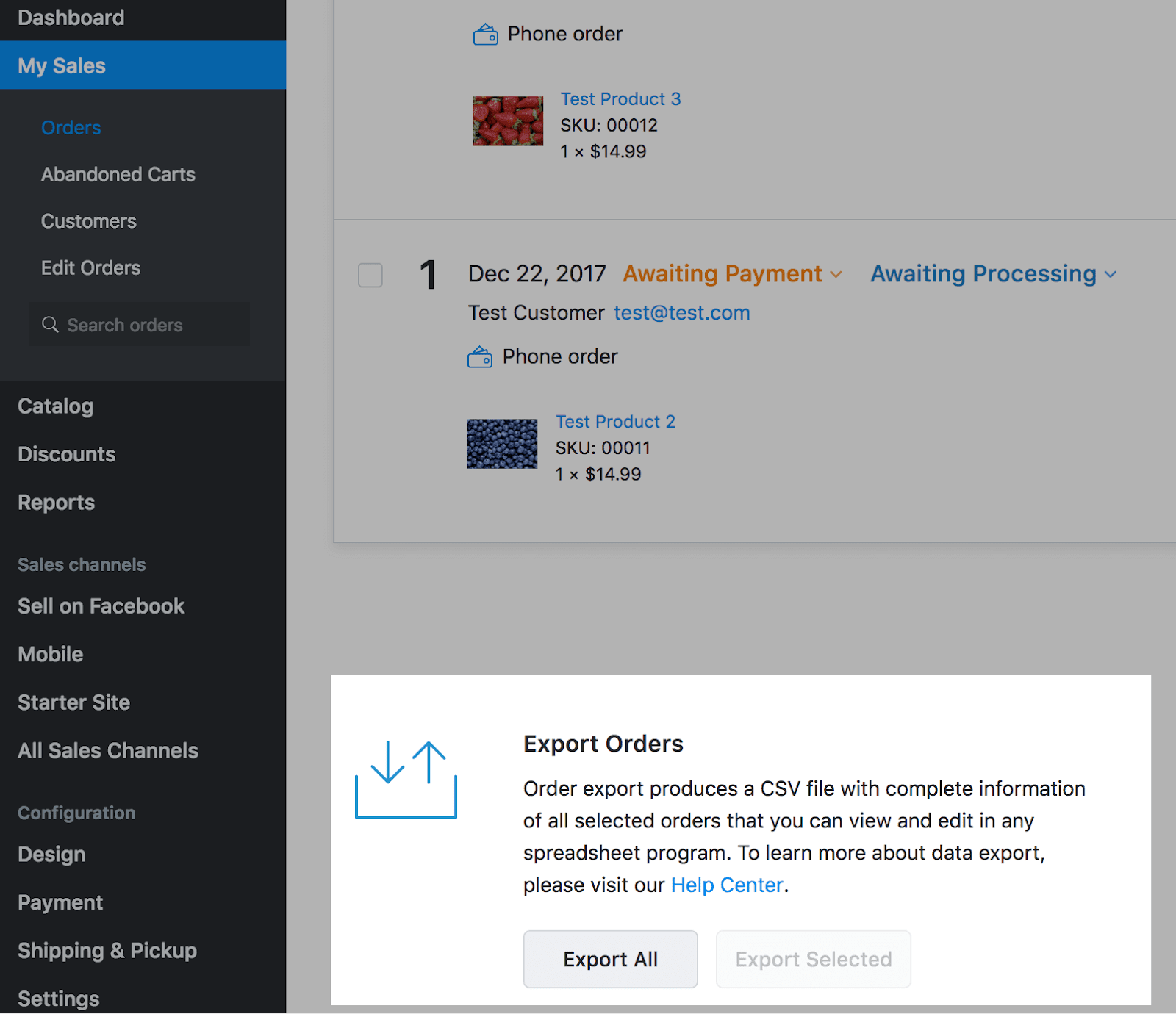 Exporting orders